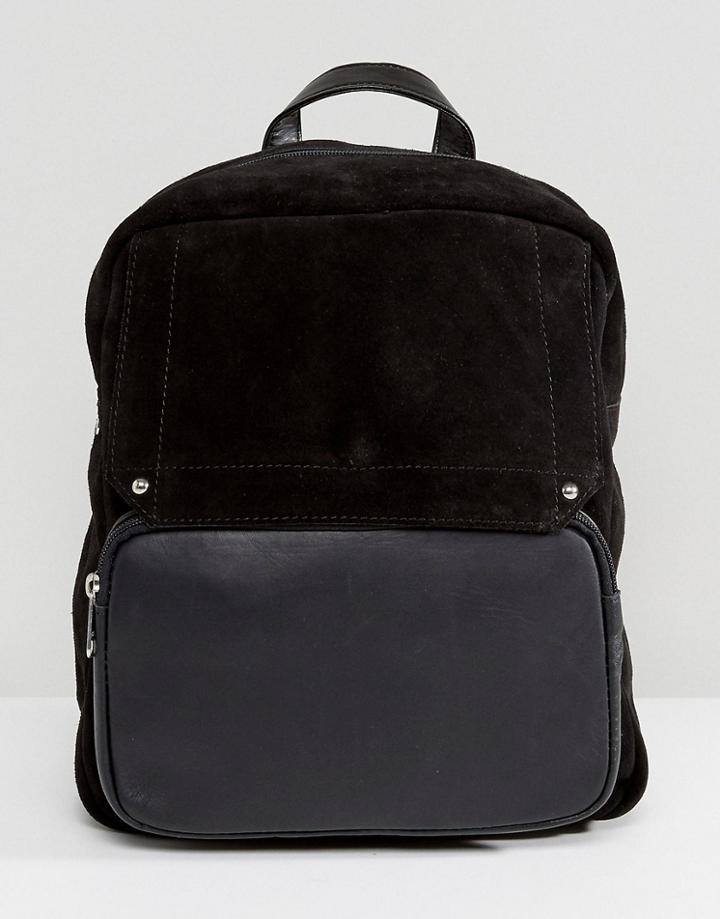 Park Lane Suede Backpack With Contrast Panel - Black