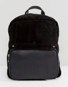 Park Lane Suede Backpack With Contrast Panel - Black