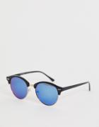 Aj Morgan Retro Sunglasses With Blue Tinted Lens-black