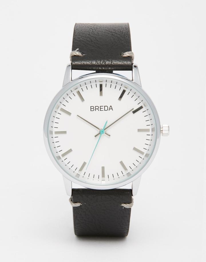 Breda Zapf Leather Watch In Black - Black