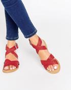 Asos Freewheel Leather Woven Sandals - Red
