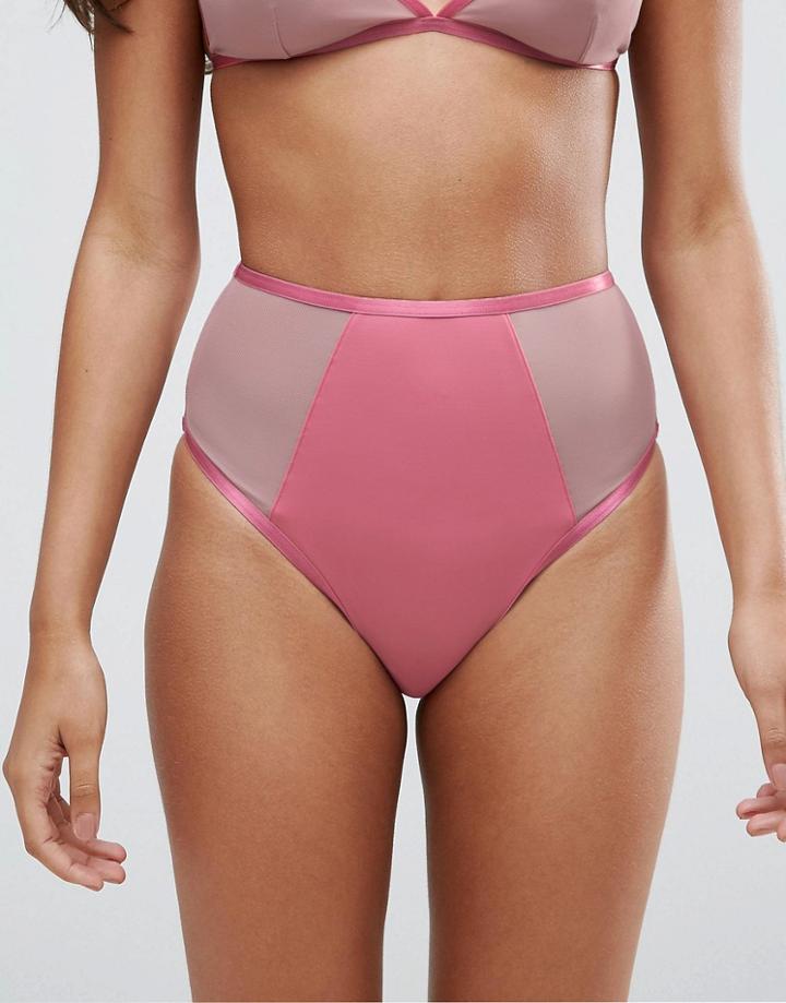 Asos Mix & Match Mesh Contrast High Waist High Leg Pant - Pink