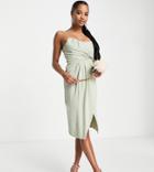 Tfnc Petite Bridesmaid Noee Bandeau Wrap Dress In Sage Green