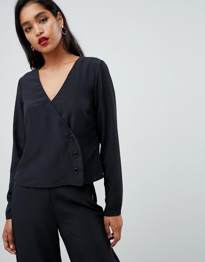 Vila Button Side Blouse - Black