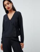 Vila Button Side Blouse - Black