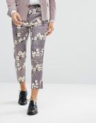 Asos Wedding Skinny Crop Smart Pants With Light Gray Floral Print - Gray