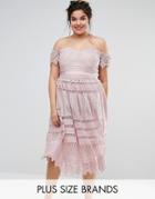 Chi Chi London Plus Bardot Allover Lace Midi Dress - Pink