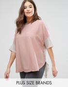 Junarose T-shirt With Contrast Sleeves - Pink