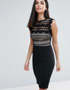 Lipsy Pencil Dress With Lace Body - Black