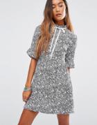 Young Bohemians High Neck Dress With Ribbon Tie - Multi