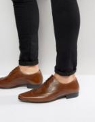 Asos Design Oxford Brogue Shoes In Tan Leather - Tan