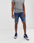 River Island Skinny Shorts In Mid Wash Blue