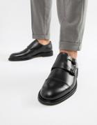 Selected Homme Leather Double Monk Strap Shoe-black