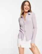 Pull & Bear Jersey Long Sleeve Cardigan In Lilac-purple