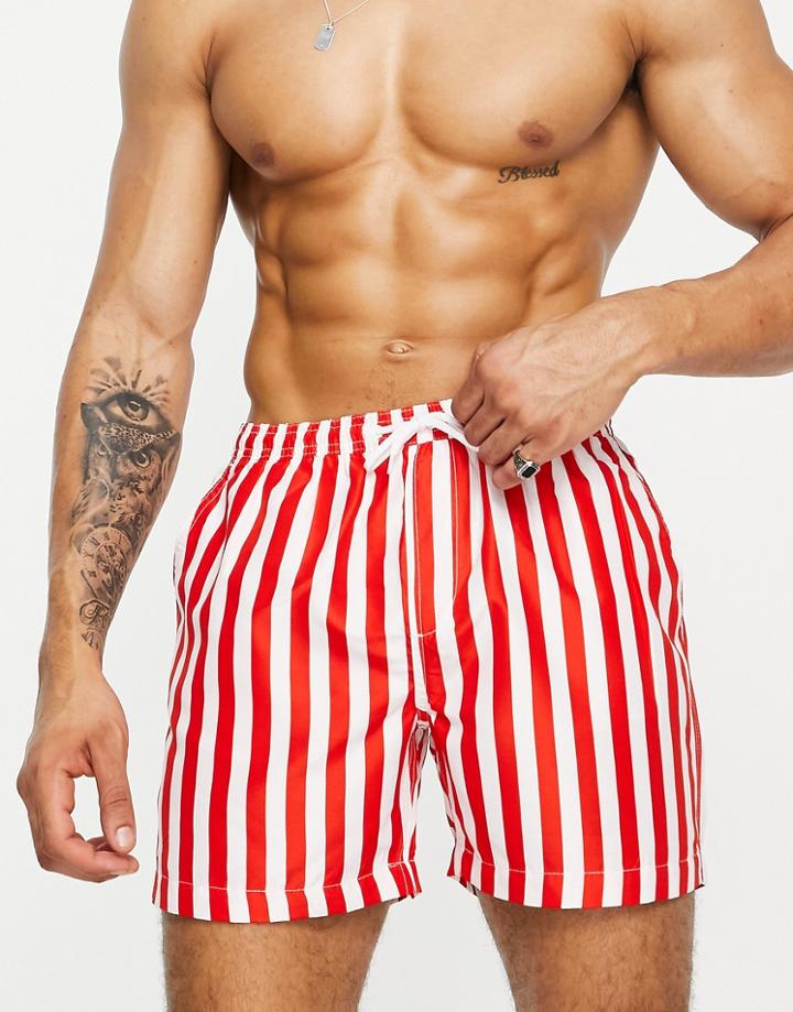 Brave Soul Swim Short In Red And White Stripe