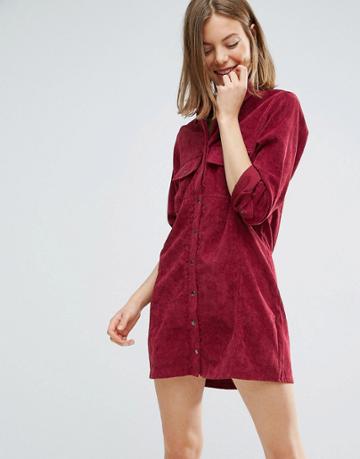 Native Youth Corduroy Shirt Dress - Red