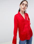 Asos Design Shirt With Pyjama Styling In Jacquard - Red
