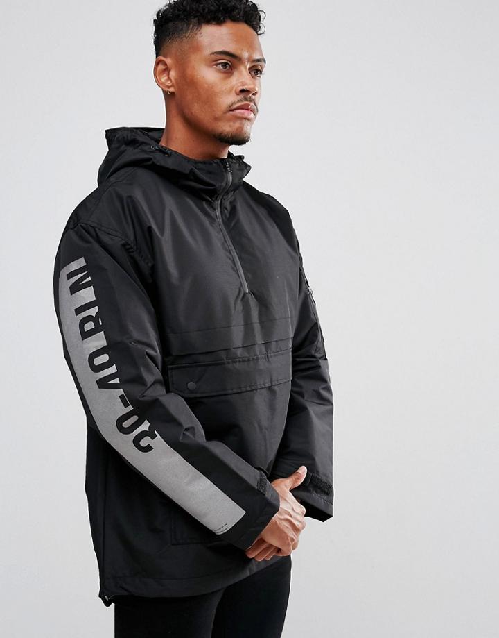 Yourturn Overhead Windbreaker Jacket In Black - Black