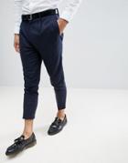 Gianni Feraud Pleated Linen Cropped Pants - Navy