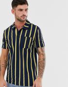 Jack & Jones Originals Stripe Polo With Revere Collar In Navy - Navy