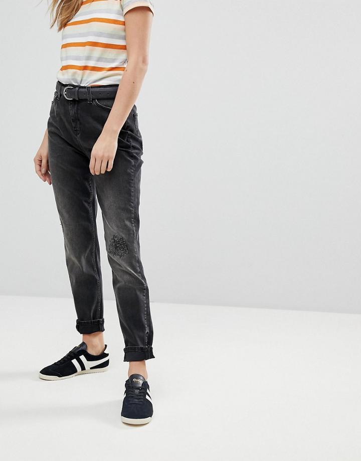 Lee Mom Jean With Zip Detail - Black