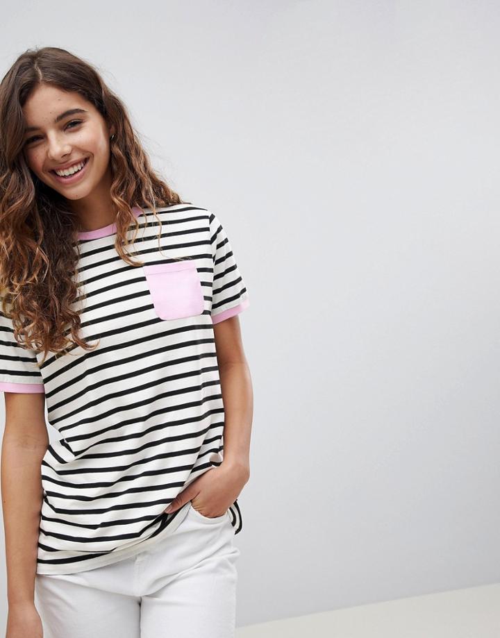 Asos Design Pocket Stripe T-shirt With Contrast Binding - Multi