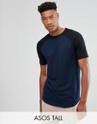 Asos Tall Longline T-shirt With Contrast Raglan - Navy