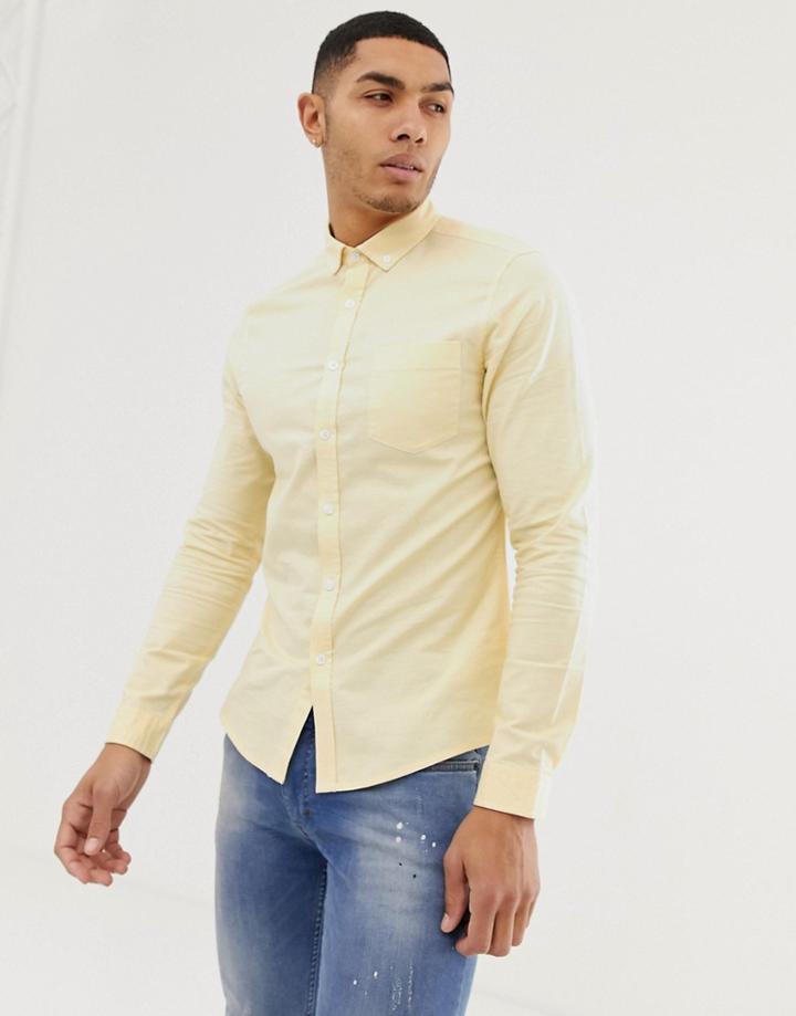 Asos Design Slim Fit Oxford Shirt In Yellow
