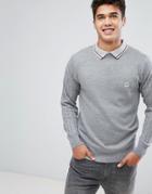 Le Breve Knitted Sweater With Contrast Cable Knit Arm - Gray