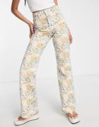 Topshop Retro Floral Pattern 90s Flare Jeans In Multi