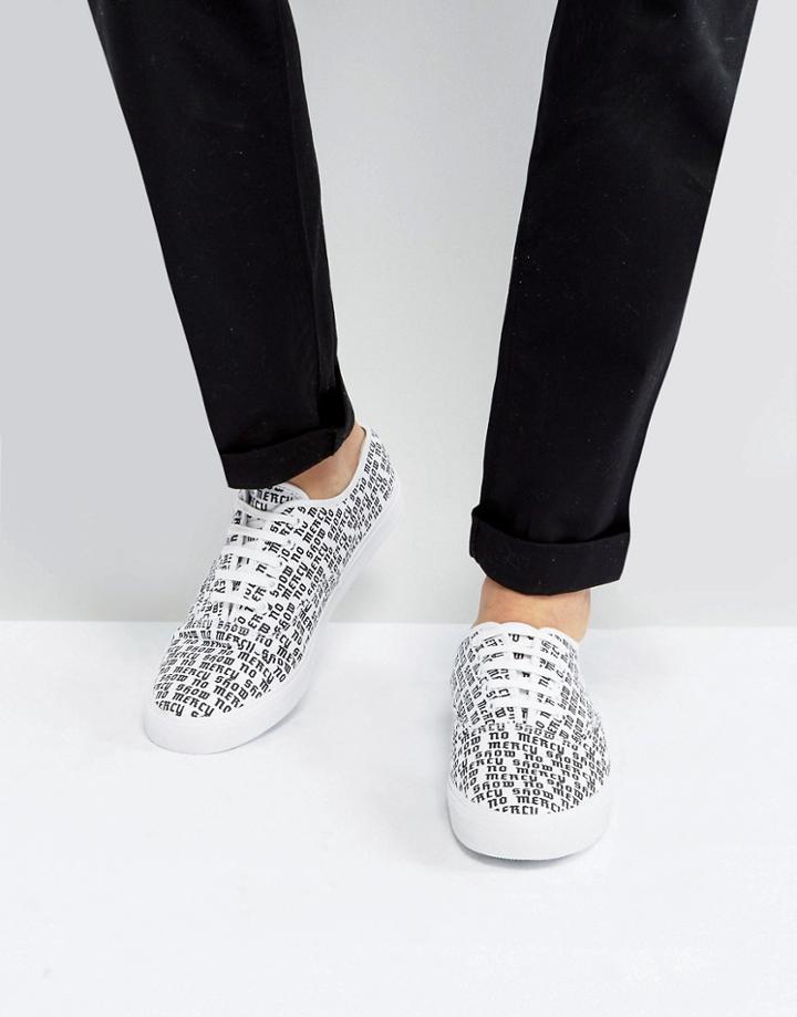 Asos Lace Up Sneakers In White With Slogan Print - White
