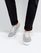Asos Lace Up Sneakers In White With Slogan Print - White