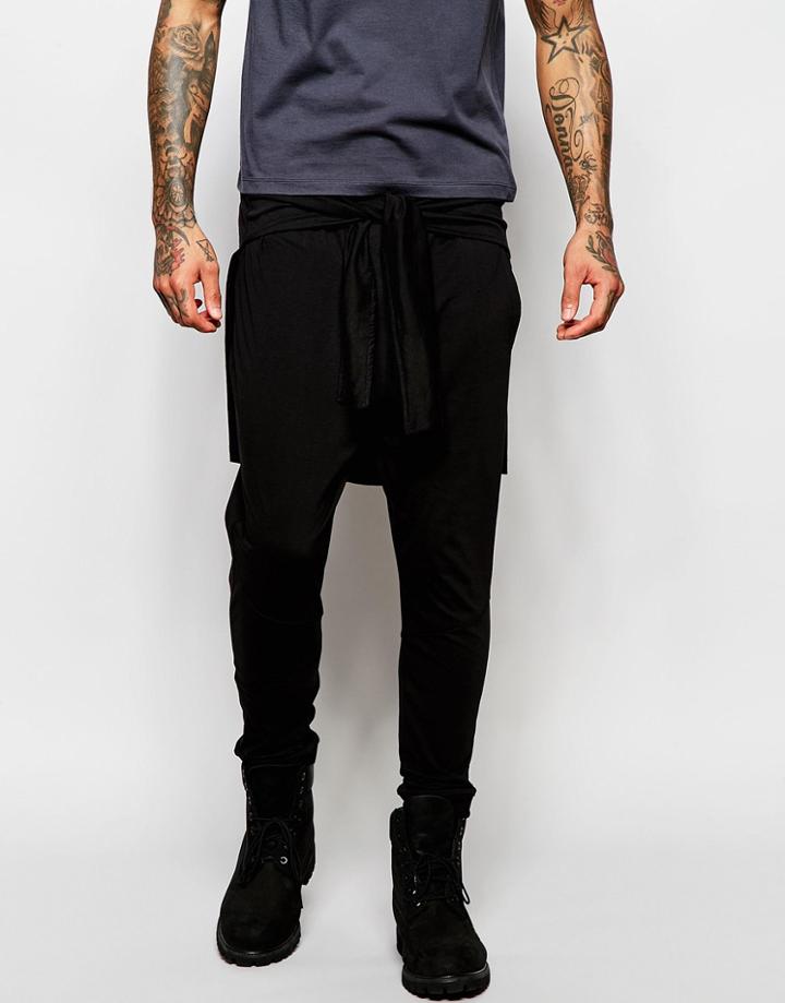 Asos Drop Crotch Joggers With Tie Waist - Black