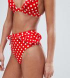 South Beach Frill High Waisted Polka Dot Bikini Bottom - Multi