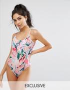 Missguided Bloom Print Swimsuit - Beige
