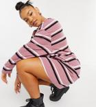 Asos Design Curve Oversized Long Sleeve T-shirt Dress In Dusty Pink, Black And White Stripe