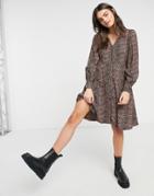 Y.a.s Mini Skater Dress With V Neck In Brown Animal Print-multi