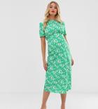 Asos Design Maternity Midi Tea Dress With Buttons In Floral Print-multi