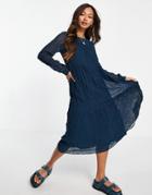 Mango Tiered Maxi Dress In Navy