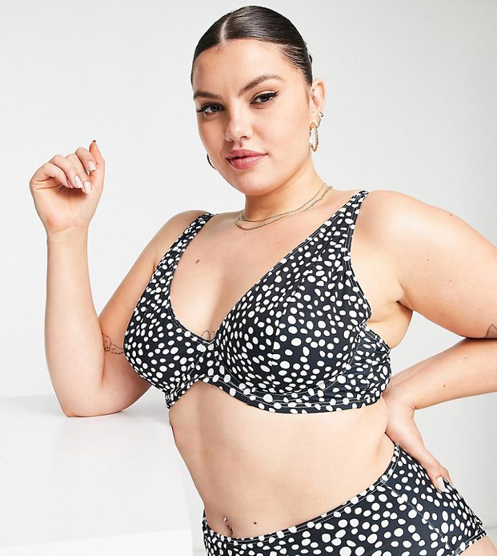 Peek & Beau Curve Exclusive Mix And Match Underwire Bikini Top In Black Polka Dot-multi