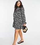 Vero Moda Curve Mini Smock Dress With Ruffle Detail In Black Smudge Print-multi