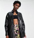 Collusion Faux Leather Shirt In Black