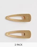 Asos Design Pack Of 2 Hair Clips In Snap Shape In Gold Tone - Gold