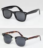 Asos 2 Pack Square & Contrast Retro Sunglasses In Black Save - Multi