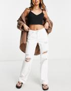 Only Mid Waist Ripped Baggy Jeans In White