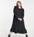 Simply Be Ruched Sleeve Midi Dress In Black Polka Dot