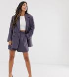 Asos Design Petite Mom Suit Shorts In Purple Pinstripe-multi