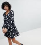 Reclaimed Vintage Inspired Printed Button Through Mini Dress - Black