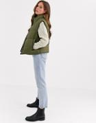 Asos Design Nylon Padded Vest Jacket In Khaki - Multi