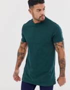 Asos Design Longline T-shirt With Side Splits In Green - Green